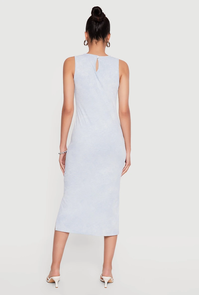 Keyhole Back Acid Wash Midi Dress