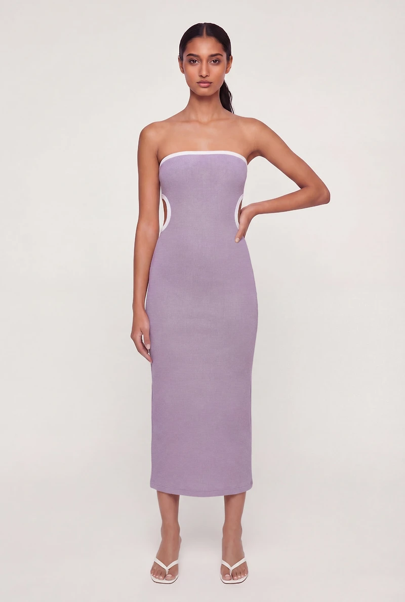 Contrast Trim Cutout Side Tube Midi Dress
