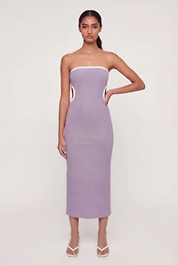 Contrast Trim Cutout Side Tube Midi Dress