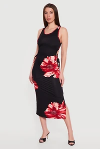 Floral Drawstring Keyhole Side Midi Dress