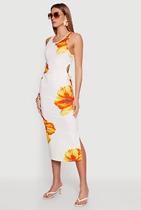 Floral Drawstring Keyhole Side Tank Dress