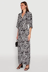 Womens Zebra Print Plunge Maxi Dress, Multi, Size M