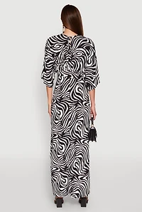 Womens Zebra Print Plunge Maxi Dress, Multi, Size M