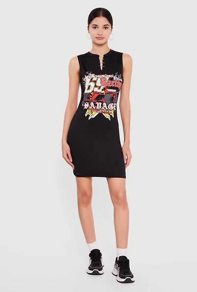 Safety Pin Racing Graphic Notch Neck T-Shirt Dress