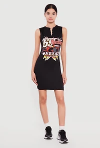 Safety Pin Racing Graphic Notch Neck T-Shirt Dress