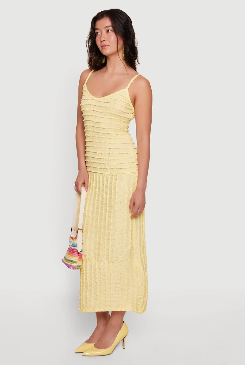 Textured Knit Ruffle Trim Tiered Midi Dress