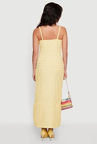 Textured Knit Ruffle Trim Tiered Midi Dress