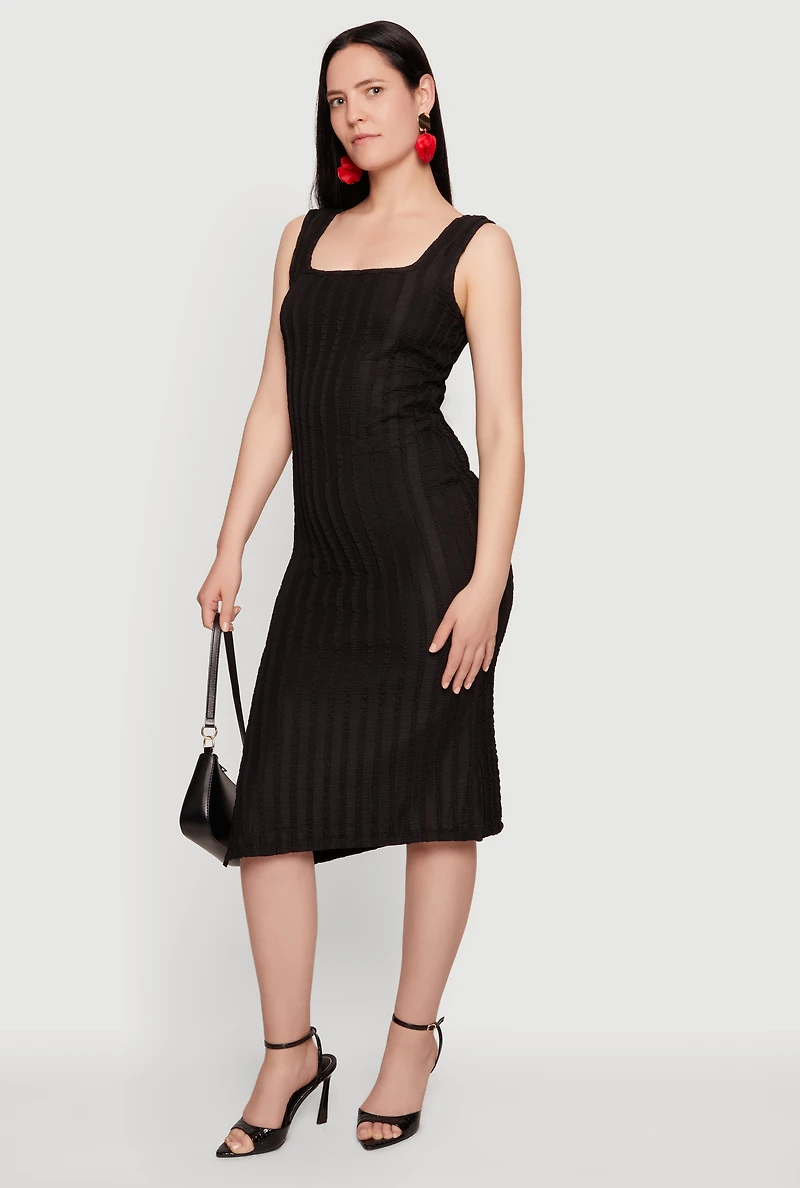 Sleeveless Textured Knit Midi Dress with Side Slit