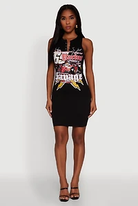 Womens Speed Racing Graphic Sleeveless Mini Dress,