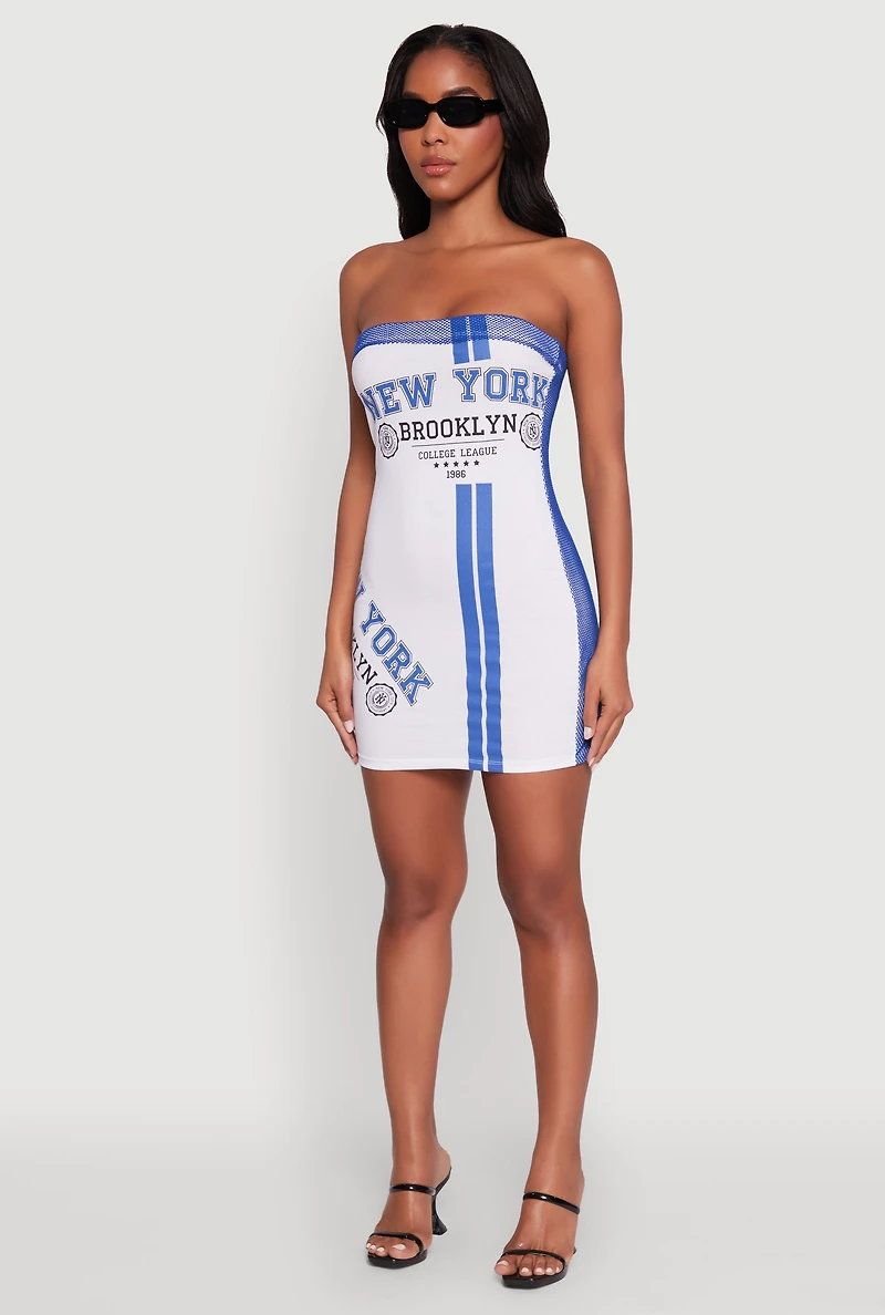 Womens NYC Brooklyn College 1986 Fishnet Tube Dress, Multi, Size L