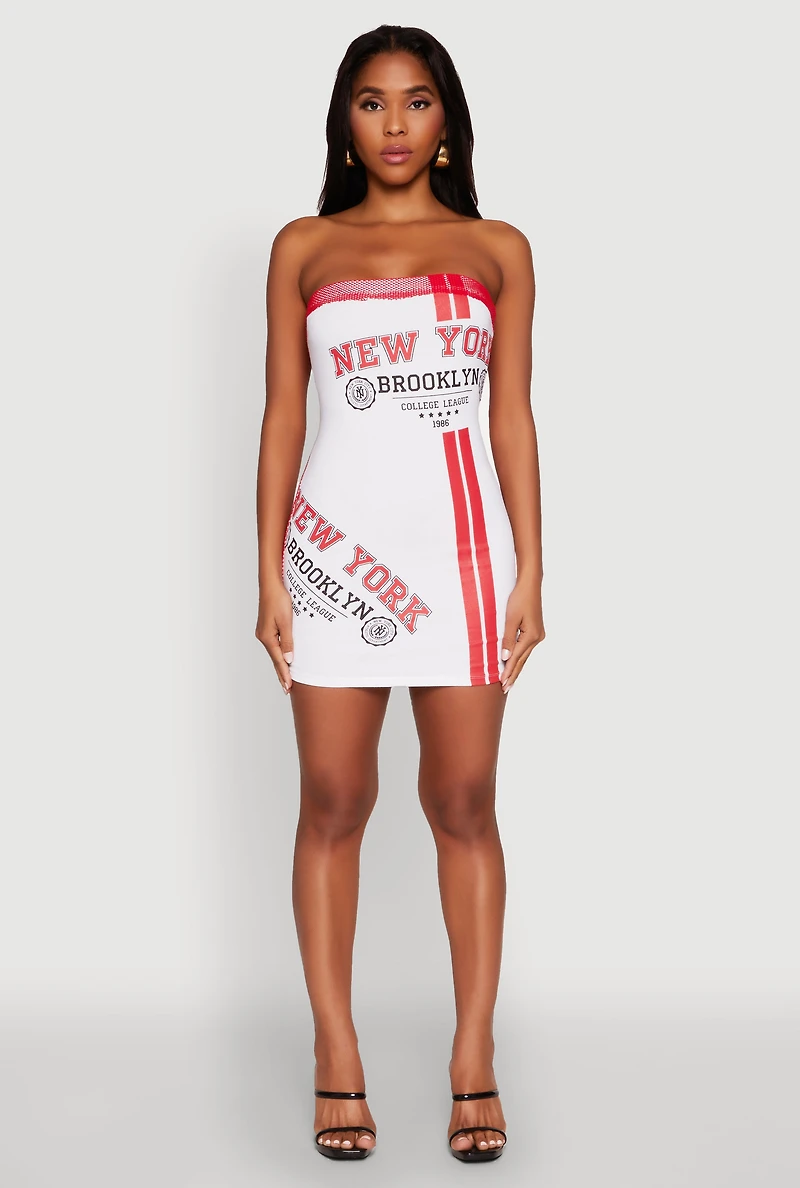 Womens NYC Brooklyn College 1986 Fishnet Tube Dress, Multi,
