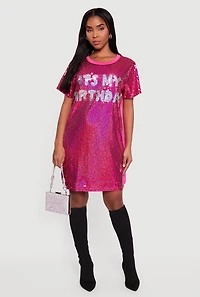 Sequin Its My Birthday Short Sleeve Dress
