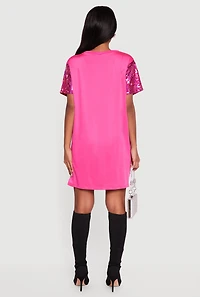 Womens Sequin Its My Birthday Short Sleeve Dress, Pink, Size S