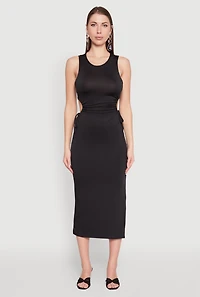 Womens Drawstring Side Cut Out Sleeveless Midi Dress,