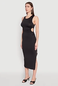 Womens Drawstring Side Cut Out Sleeveless Midi Dress,
