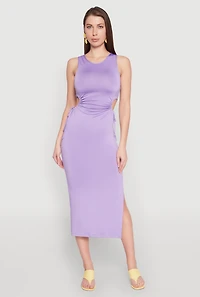 Drawstring Side Cut Out Sleeveless Midi Dress