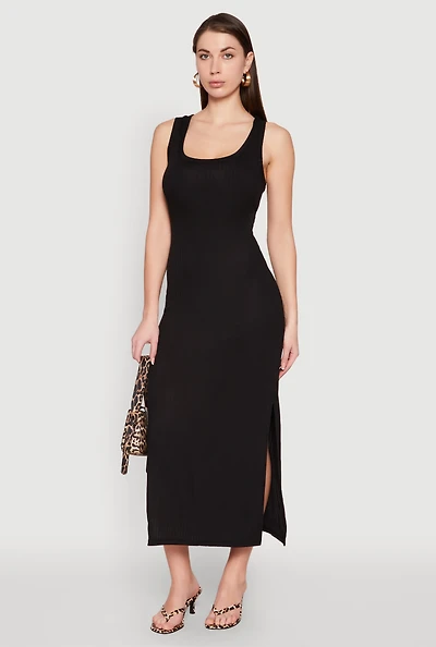Ribbed Knit Scoop Neck Maxi Tank Dress