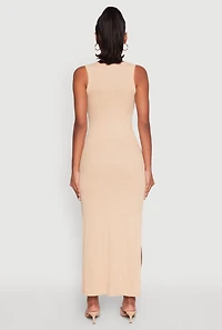 Womens Ribbed Knit Scoop Neck Maxi Tank Dress, L