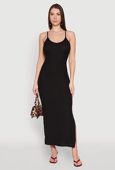 Womens Ribbed Knit Cami Maxi Dress,
