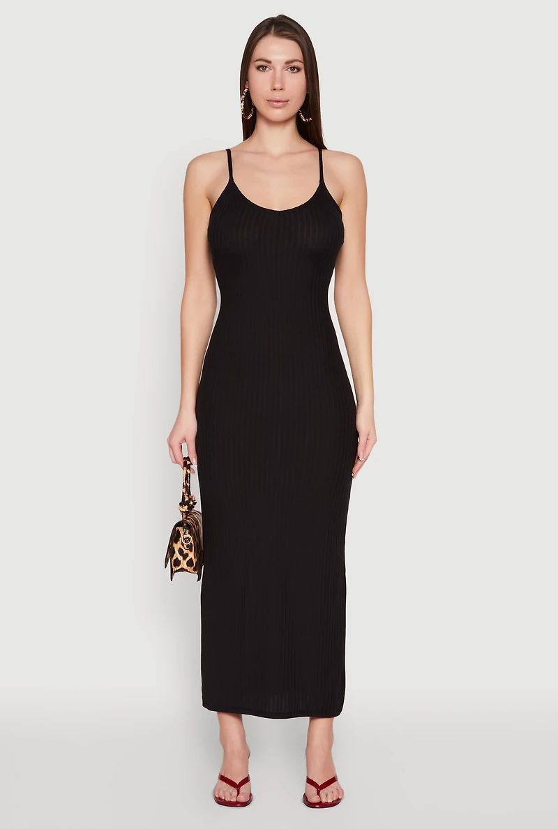 Womens Ribbed Knit Cami Maxi Dress,