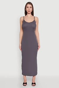 Womens Ribbed Knit Cami Maxi Dress, Grey,
