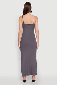Womens Ribbed Knit Cami Maxi Dress, Grey,