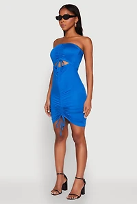 Womens Ruched Keyhole Front Mini Tube Dress, Blue, Size L