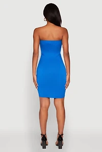 Womens Ruched Keyhole Front Mini Tube Dress, Blue, Size XL