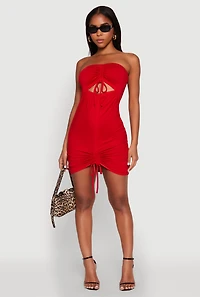Womens Ruched Keyhole Front Mini Tube Dress, Red,