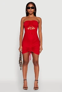 Womens Ruched Keyhole Front Mini Tube Dress, Red, Size M