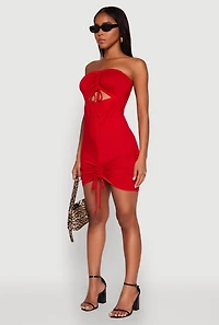 Womens Ruched Keyhole Front Mini Tube Dress, Red, Size M