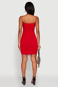 Womens Ruched Keyhole Front Mini Tube Dress, Red,