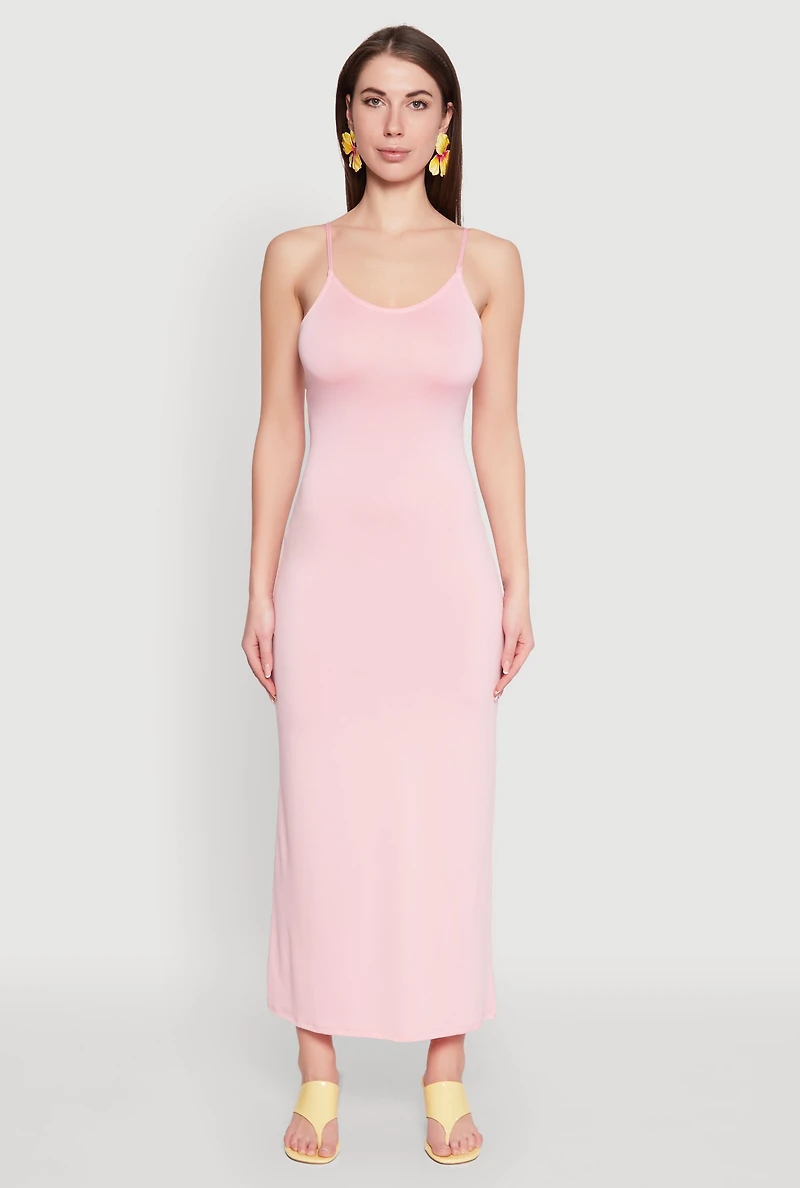 Womens Scoop Neck Cami Maxi Dress, Pink, Size L