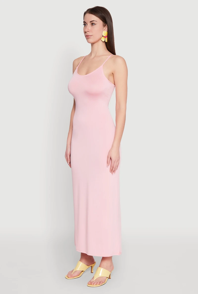 Womens Scoop Neck Cami Maxi Dress, Pink, Size L
