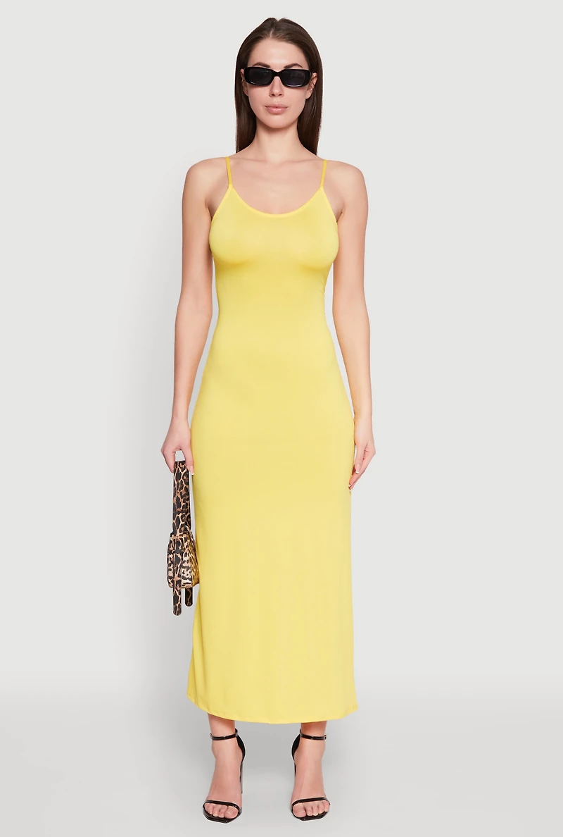 Womens Scoop Neck Cami Maxi Dress, Yellow, Size S