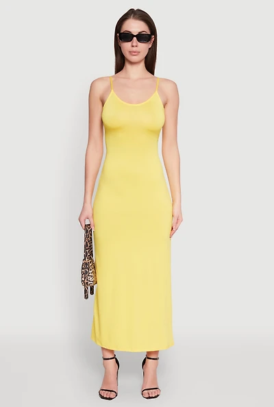 Womens Scoop Neck Cami Maxi Dress, Yellow, Size S