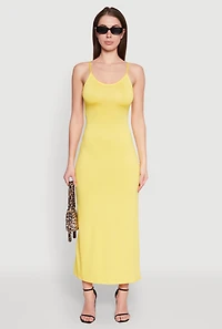 Womens Scoop Neck Cami Maxi Dress, Yellow, Size S