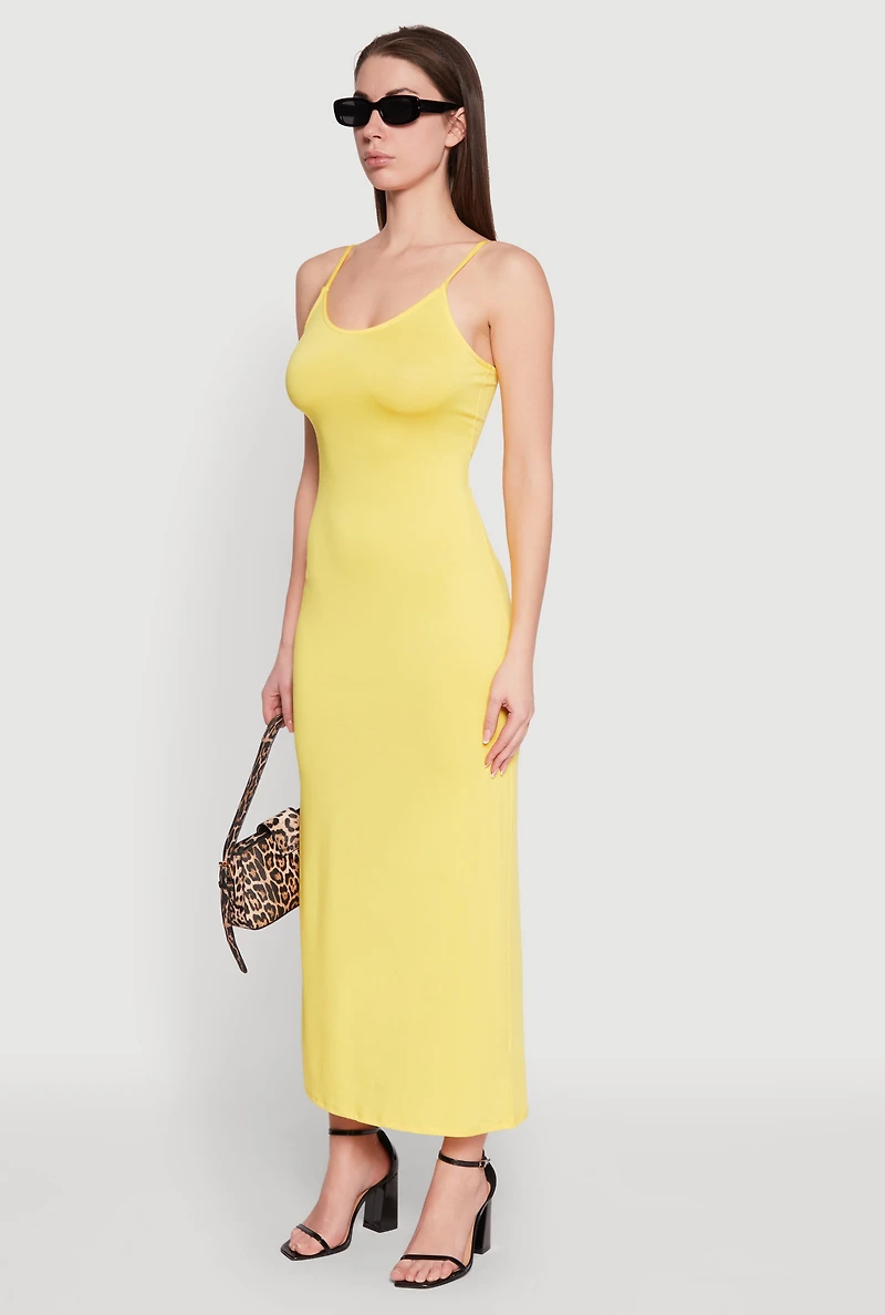 Womens Scoop Neck Cami Maxi Dress, Yellow, Size S