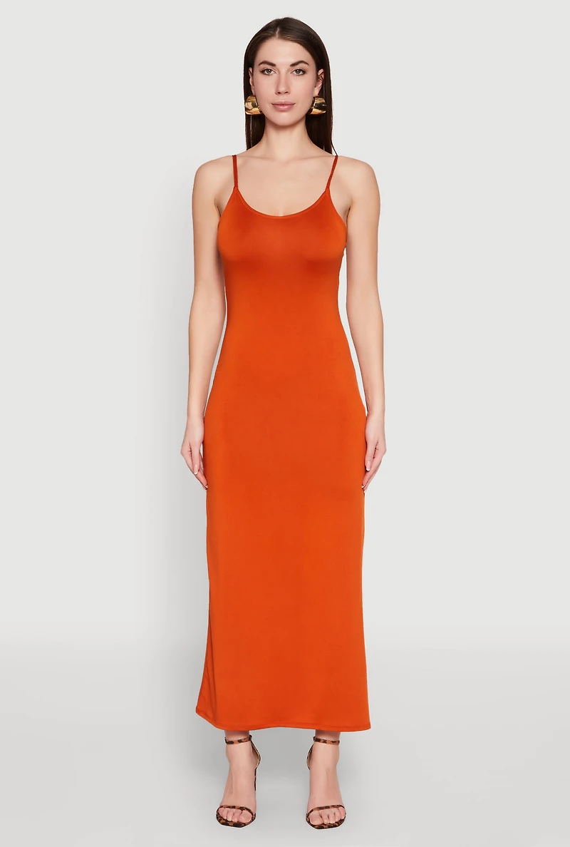 Womens Scoop Neck Cami Maxi Dress, Orange, Size M