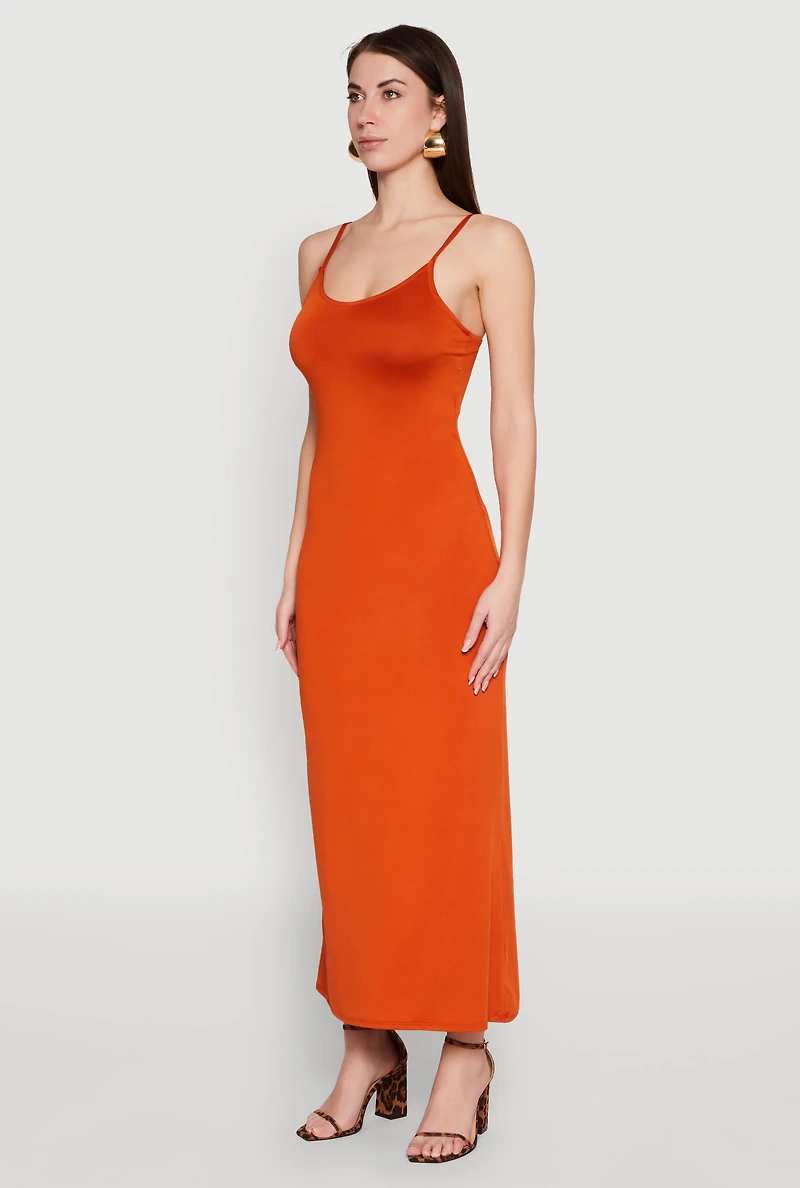 Womens Scoop Neck Cami Maxi Dress, Orange, Size M