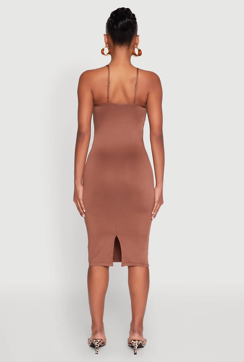 Womens Scoop Neck Cami Dress, Brown, Size L