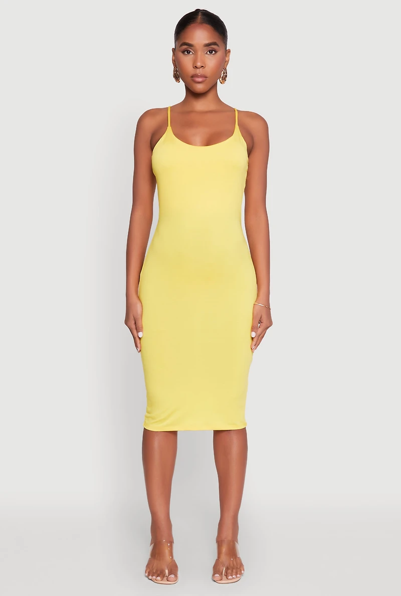 Womens Scoop Neck Cami Dress, Yellow,