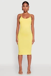 Womens Scoop Neck Cami Dress, Yellow,