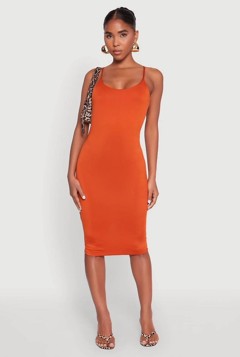 Womens Scoop Neck Cami Dress, Orange, Size S