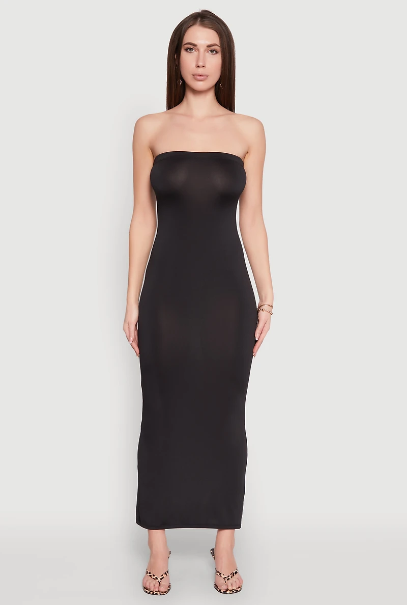 Womens Slit Back Maxi Tube Dress, Black,