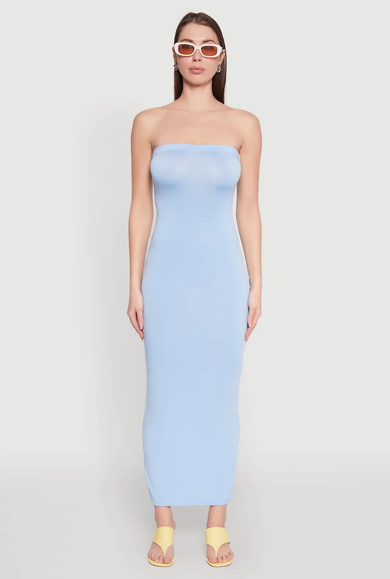 Womens Slit Back Maxi Tube Dress, Blue, Size XL