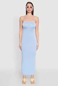 Womens Slit Back Maxi Tube Dress, Blue, Size XL
