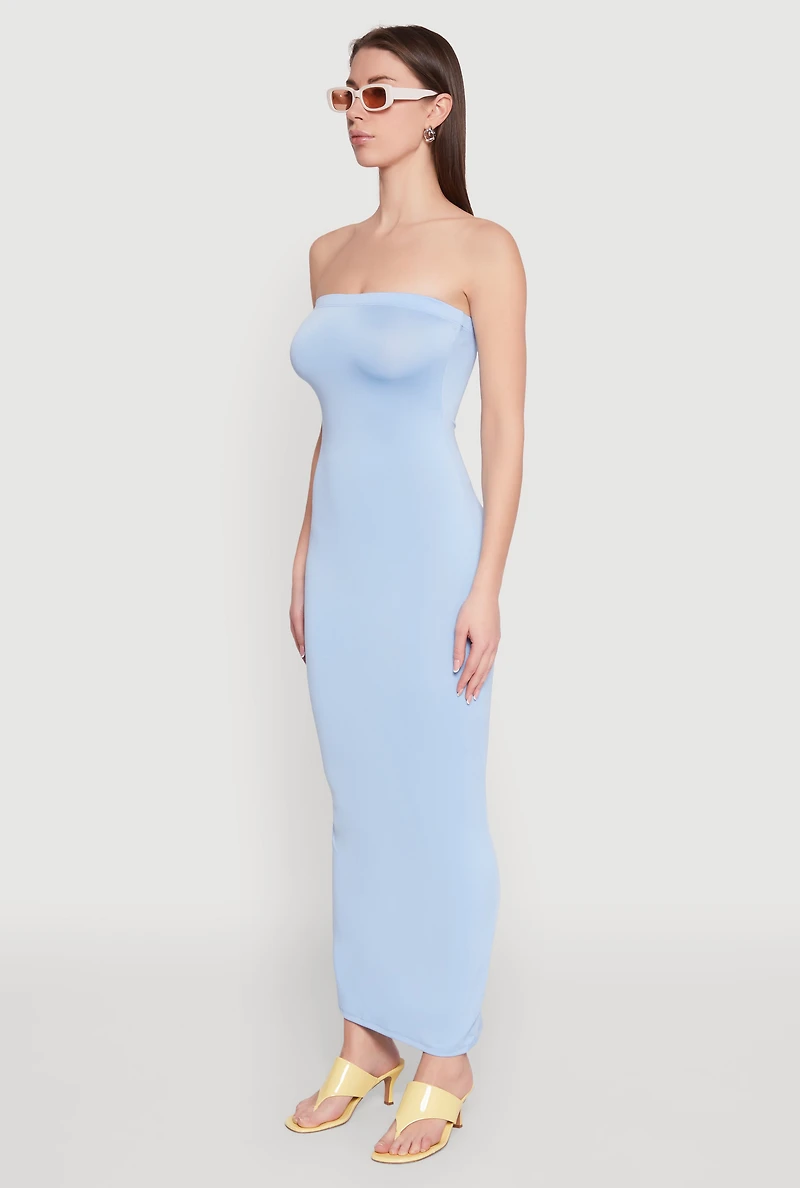 Womens Slit Back Maxi Tube Dress, Blue, Size XL