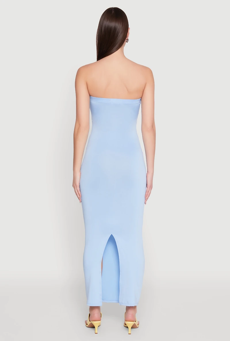 Womens Slit Back Maxi Tube Dress, Blue, Size XL