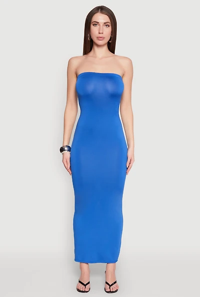 Womens Slit Back Maxi Tube Dress, Blue, Size S